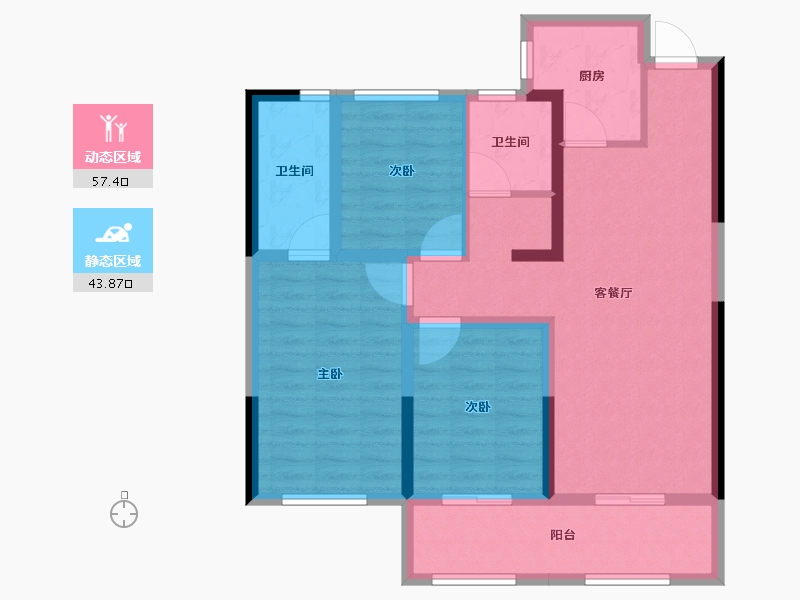 陕西省-宝鸡市-三迪金域中央3期-89.85-户型库-动静分区