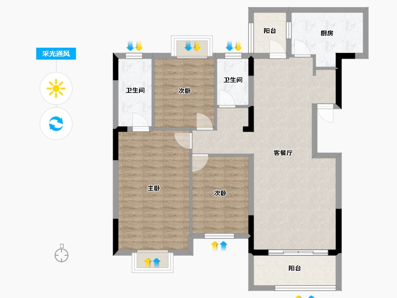 海南省-海口市-汇元幸福森林-103.57-户型库-采光通风