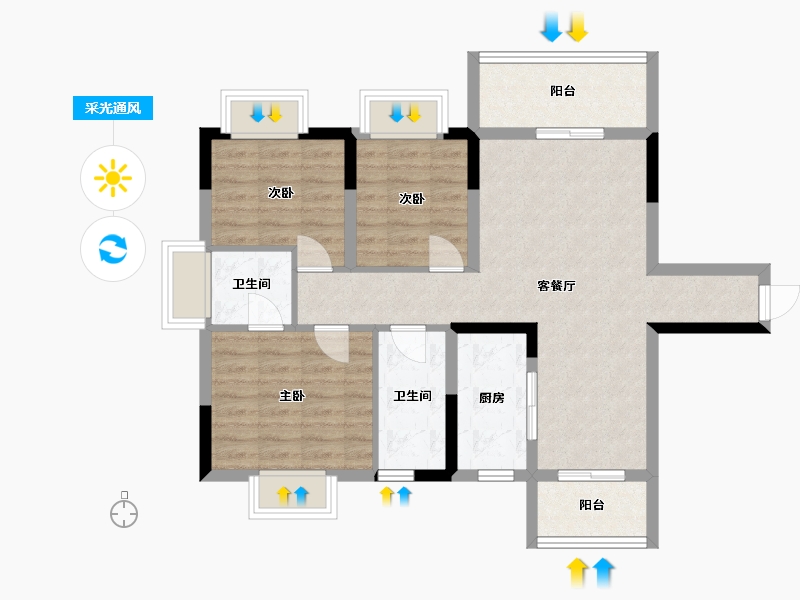 海南省-海口市-汇元文澜世家-80.06-户型库-采光通风