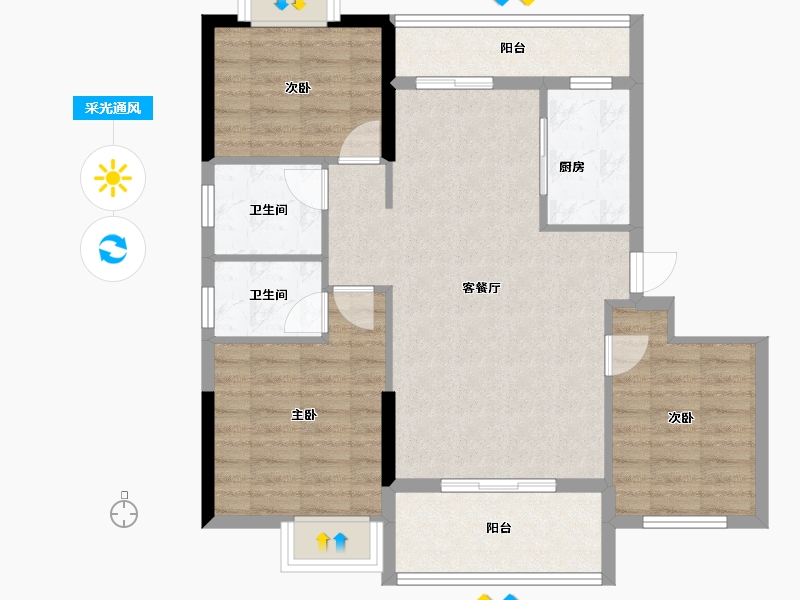 湖北省-随州市-公园三号-84.82-户型库-采光通风