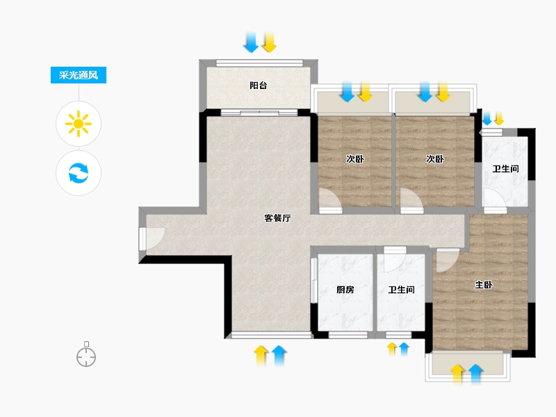 海南省-海口市-南海幸福汇三期-82.05-户型库-采光通风