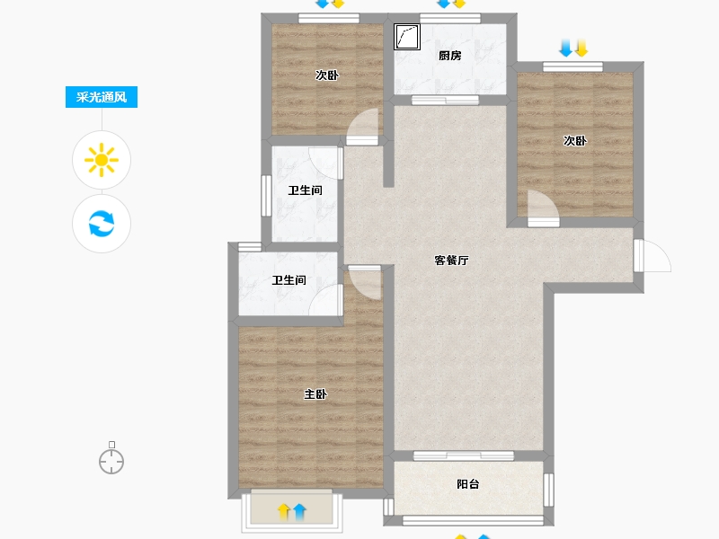 陕西省-宝鸡市-壹号公园-95.00-户型库-采光通风