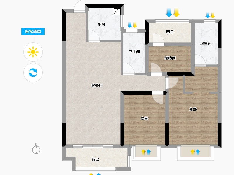 江西省-赣州市-宁都中梁壹号院-86.40-户型库-采光通风