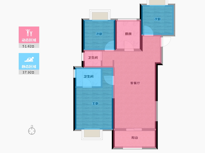 陕西省-宝鸡市-三迪金域中央3期-79.25-户型库-动静分区