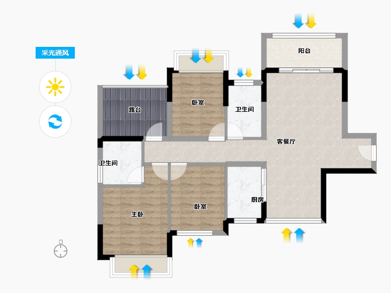 海南省-海口市-南海幸福汇三期-85.95-户型库-采光通风