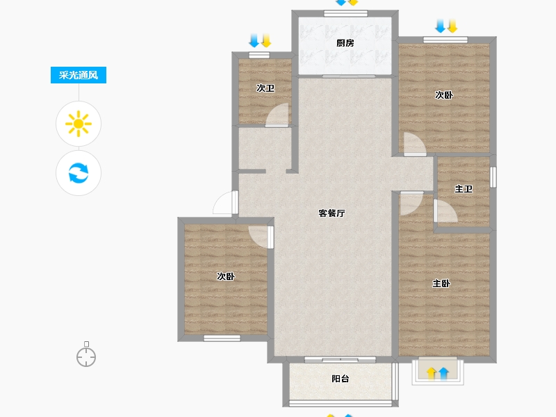 河北省-邢台市-水岸学府-126.60-户型库-采光通风