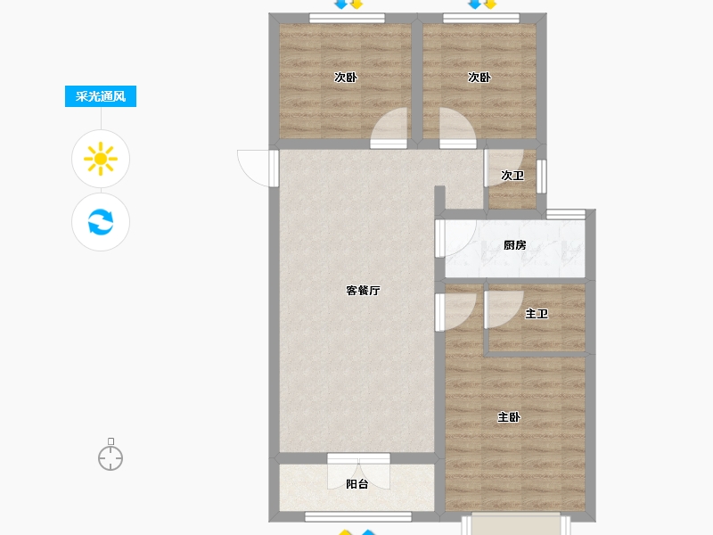 河北省-邢台市-繁荣里-74.45-户型库-采光通风