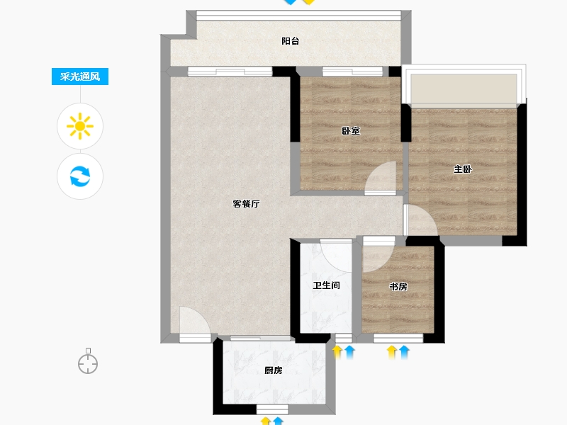 广东省-湛江市-绿地新里海玥公馆-56.58-户型库-采光通风