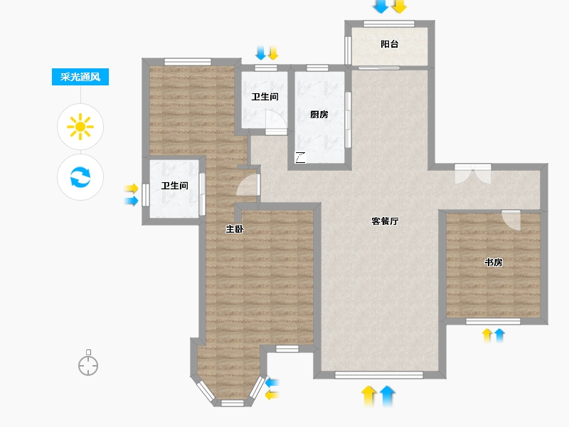 河南省-南阳市-中央花园-115.00-户型库-采光通风