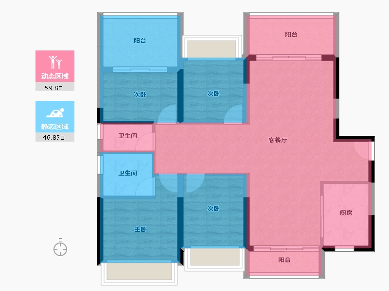 广东省-汕头市-龙光臻品阳光誉苑-95.63-户型库-动静分区