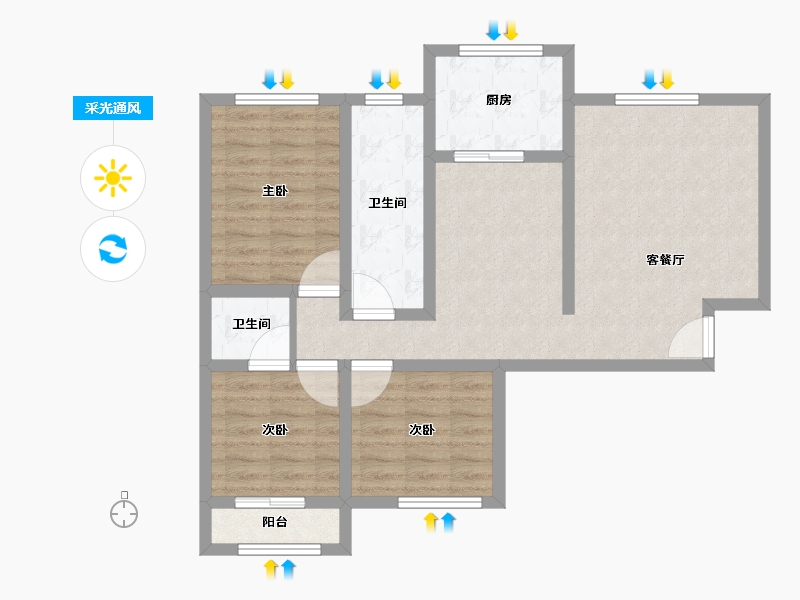 陕西省-宝鸡市-瑞丰上都-80.34-户型库-采光通风