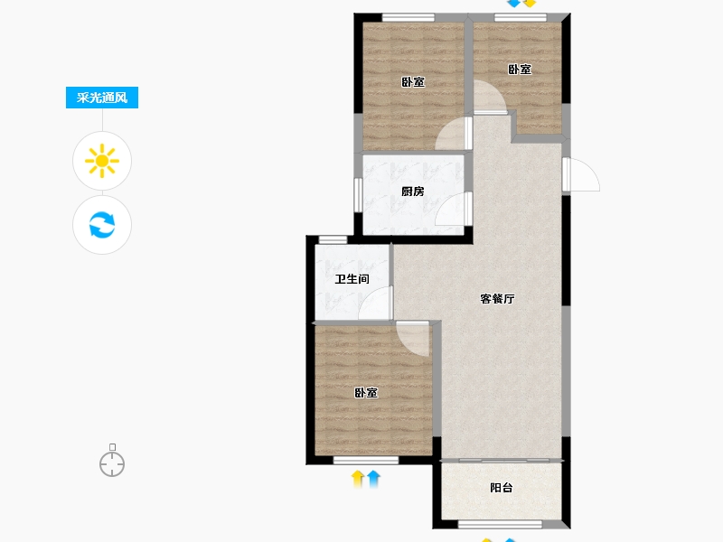 山东省-威海市-成山海景阁-88.81-户型库-采光通风