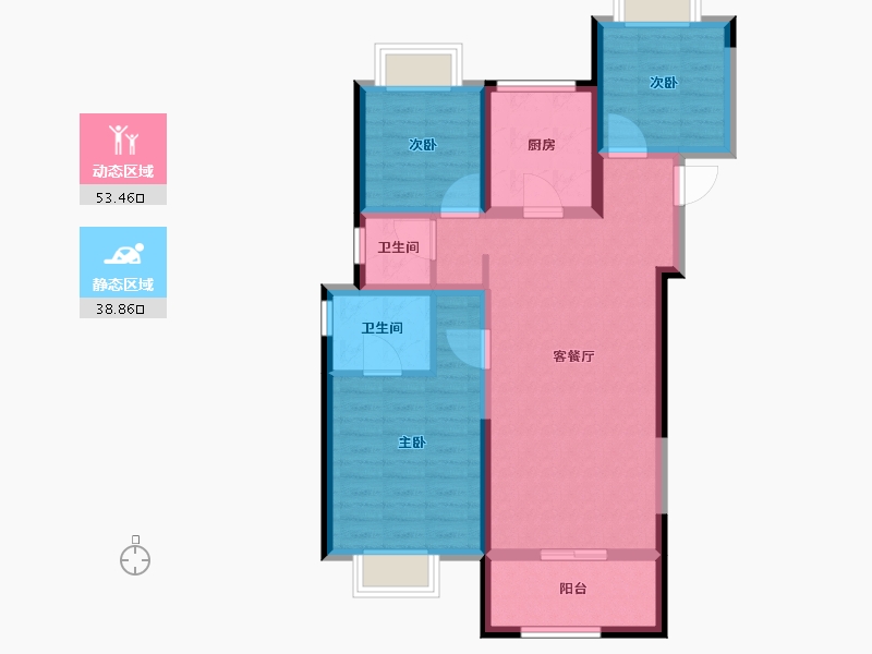 陕西省-宝鸡市-三迪金域中央3期-81.85-户型库-动静分区