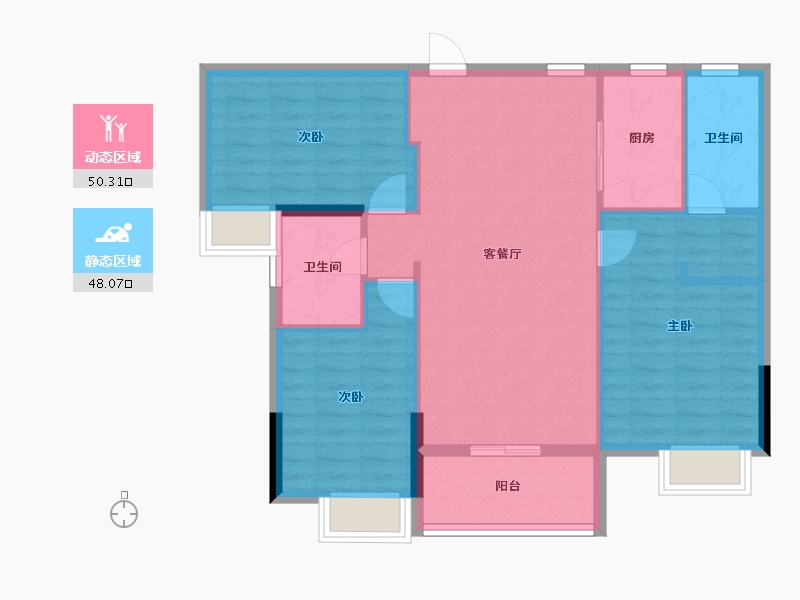 湖北省-随州市-公园三号-89.31-户型库-动静分区