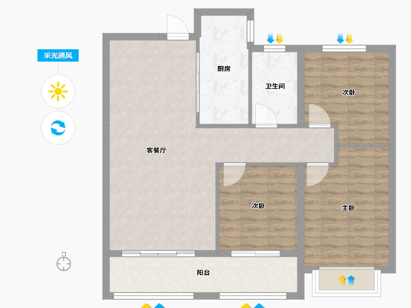 山东省-潍坊市-蓝郡小区-90.00-户型库-采光通风