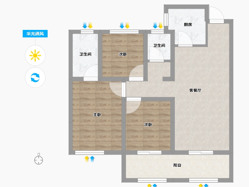 陕西省-宝鸡市-三迪金域中央3期-78.39-户型库-采光通风