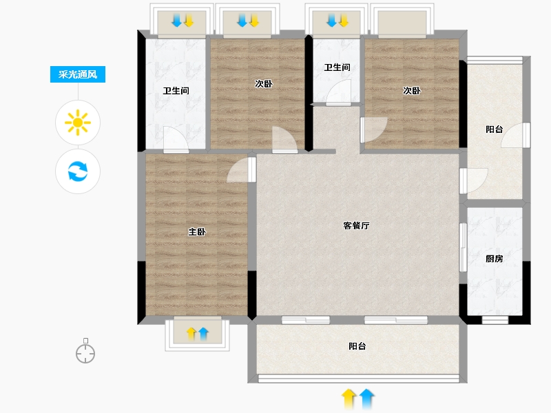 海南省-文昌市-融创高隆湾-103.37-户型库-采光通风