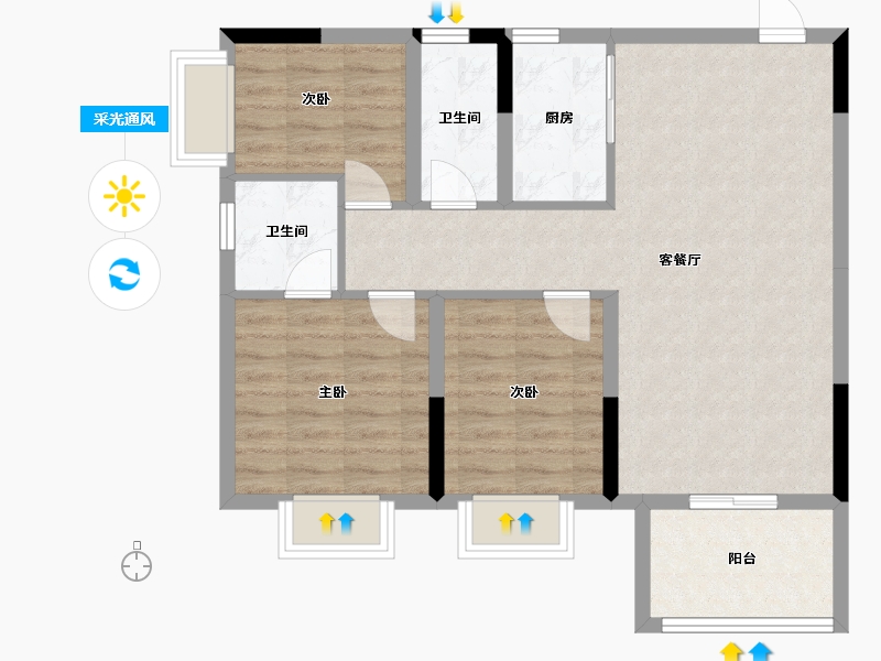 海南省-海口市-汇元文澜世家-79.74-户型库-采光通风