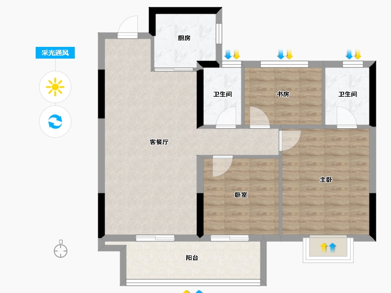 江西省-赣州市-凯旋·珑玺湾-79.30-户型库-采光通风