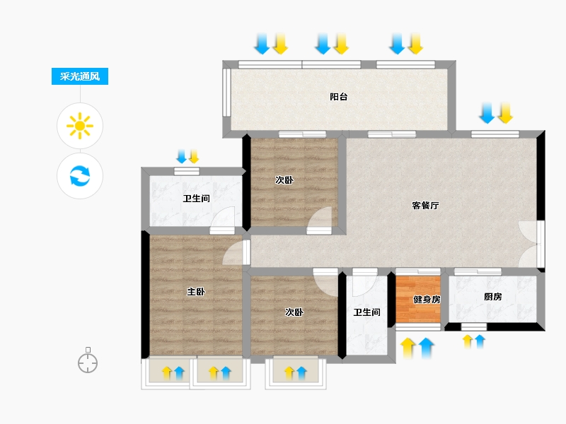 四川省-遂宁市-金宏璟悦湾-83.87-户型库-采光通风