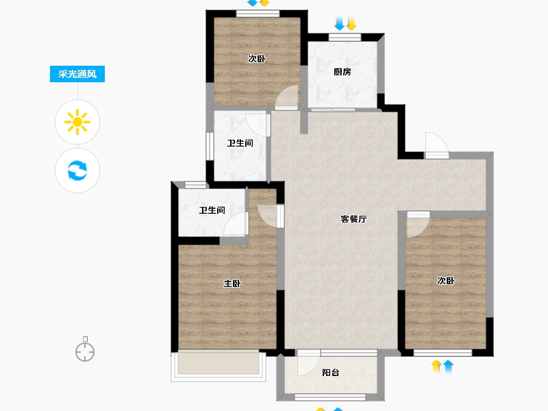 山东省-淄博市-国信国际公馆-91.18-户型库-采光通风