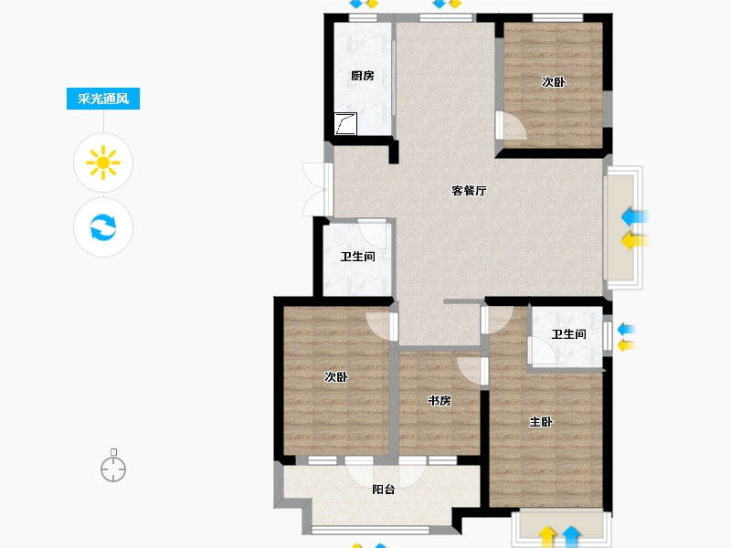 河北省-廊坊市-荣盛水岸花语-103.20-户型库-采光通风