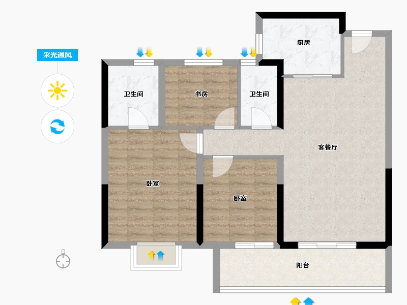 江西省-赣州市-凯旋·珑玺湾-84.80-户型库-采光通风