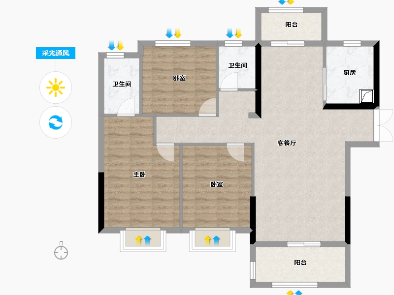 湖北省-黄石市-金銮龙吟湾-102.31-户型库-采光通风