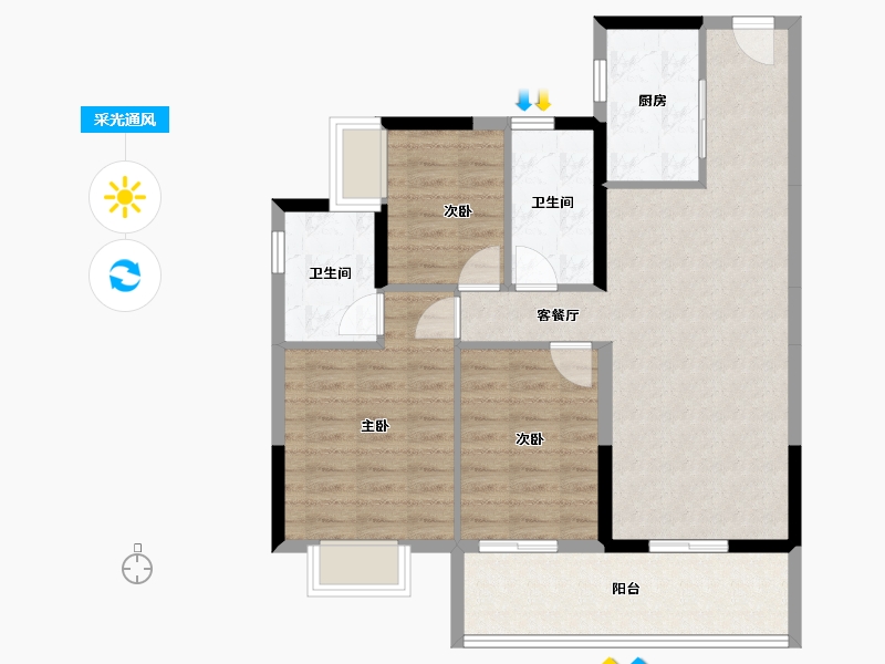 海南省-文昌市-融创高隆湾-84.41-户型库-采光通风