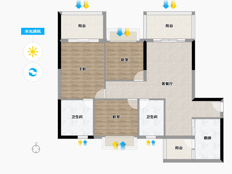 海南省-海口市-海南富力红树湾-105.54-户型库-采光通风