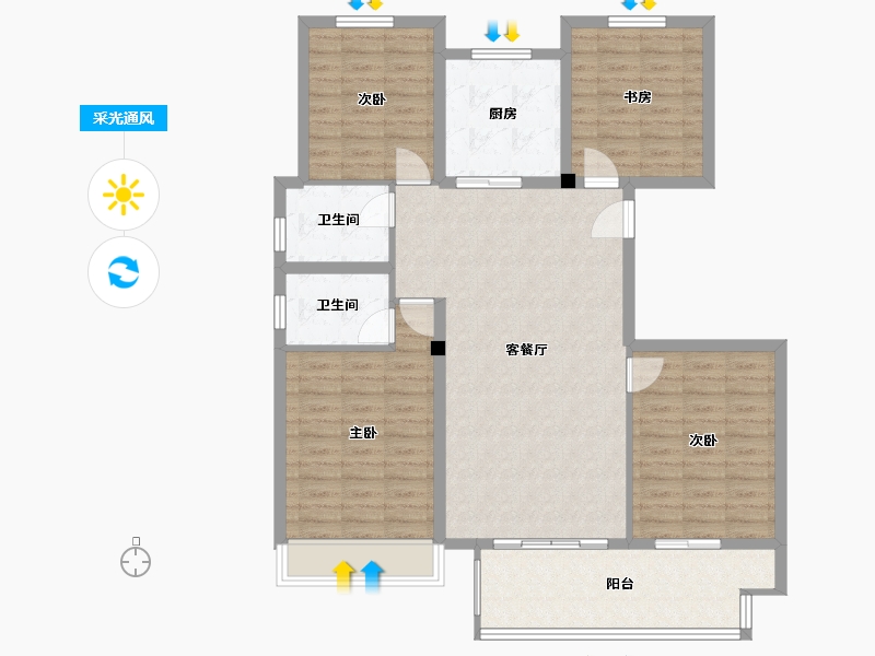 安徽省-宣城市-宣城市宣州区中梁壹号院-113.91-户型库-采光通风