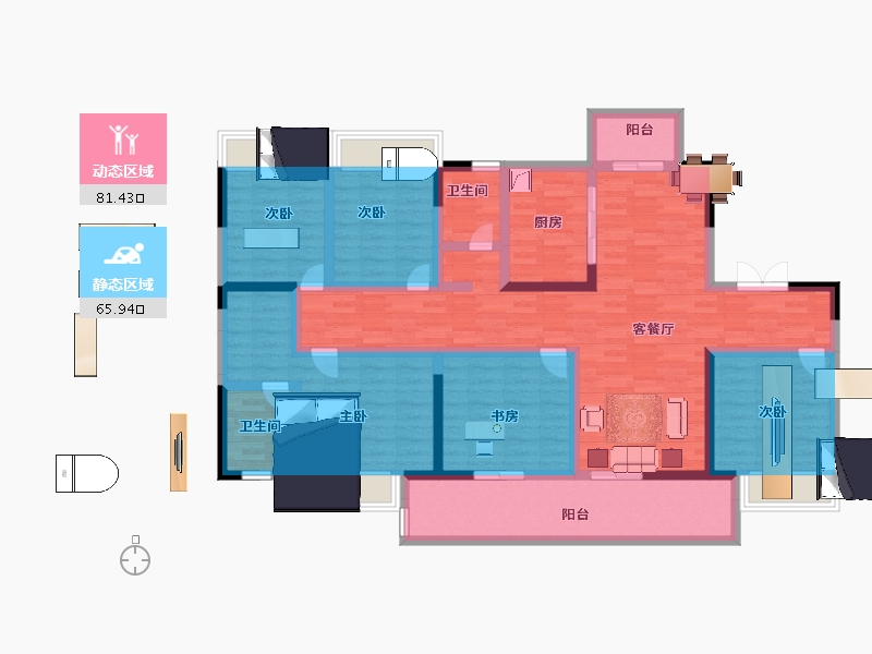 江苏省-淮安市-新城睿园-128.45-户型库-动静分区