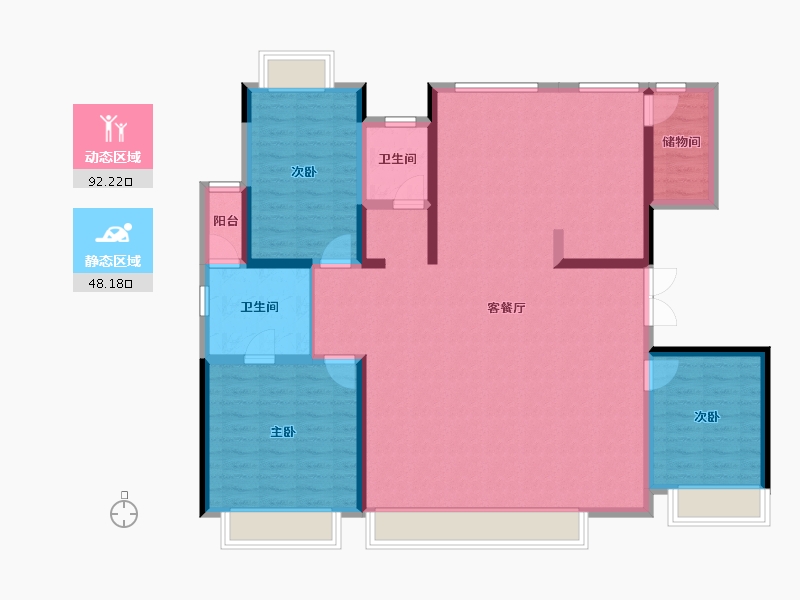 内蒙古自治区-鄂尔多斯市-熙湖明珠-127.38-户型库-动静分区