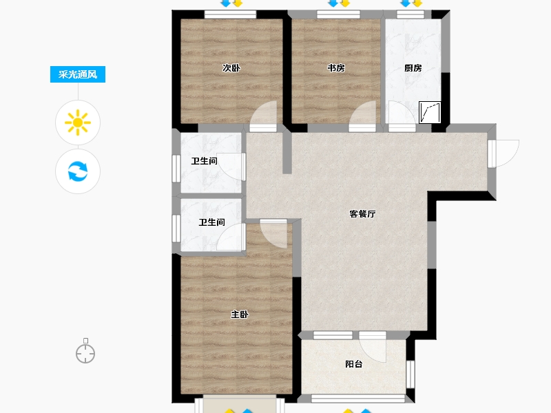 河北省-廊坊市-荣盛桃李观邸-75.50-户型库-采光通风