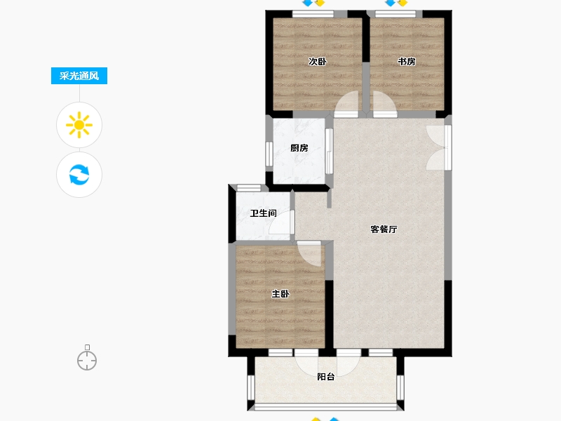 河北省-廊坊市-荣盛桃李观邸-71.88-户型库-采光通风