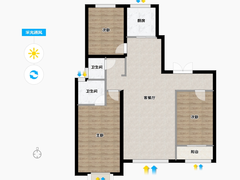 内蒙古自治区-鄂尔多斯市-鑫通城书香院-95.88-户型库-采光通风