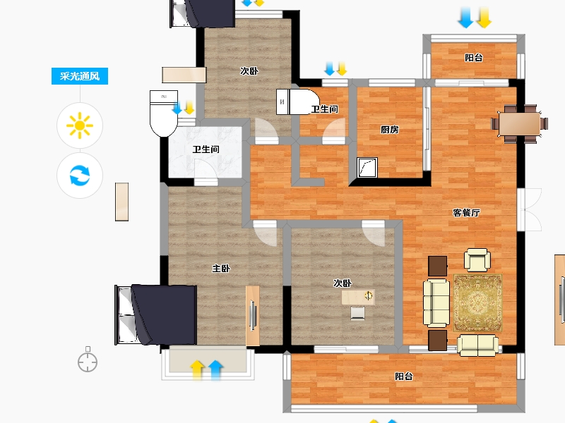 江苏省-淮安市-新城睿园-98.72-户型库-采光通风