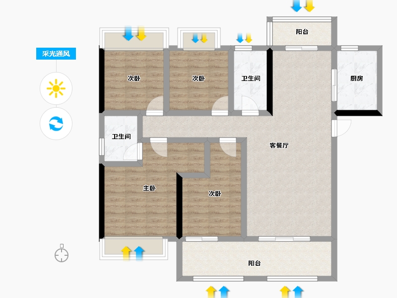 湖北省-黄冈市-和·悦府-104.82-户型库-采光通风