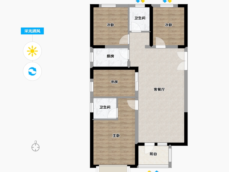 河北省-廊坊市-荣盛桃李观邸-85.81-户型库-采光通风