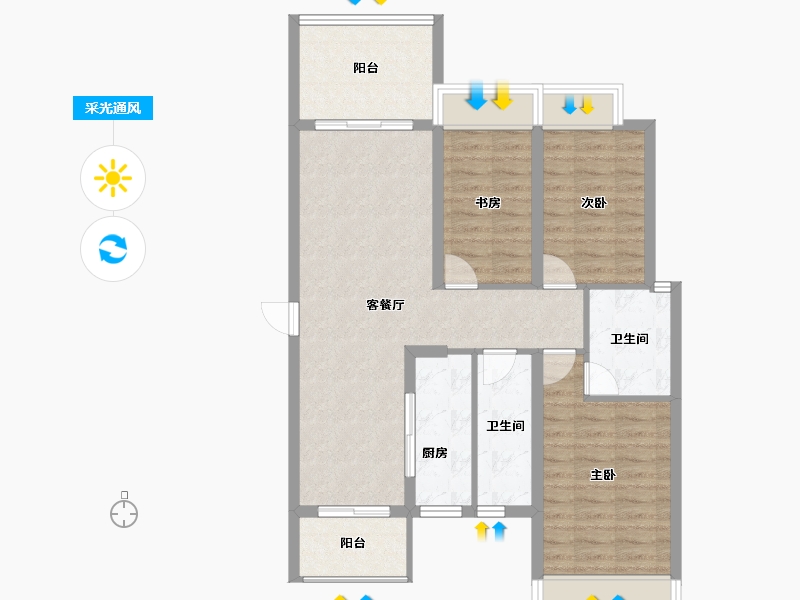 海南省-海口市-星华海岸城-88.67-户型库-采光通风