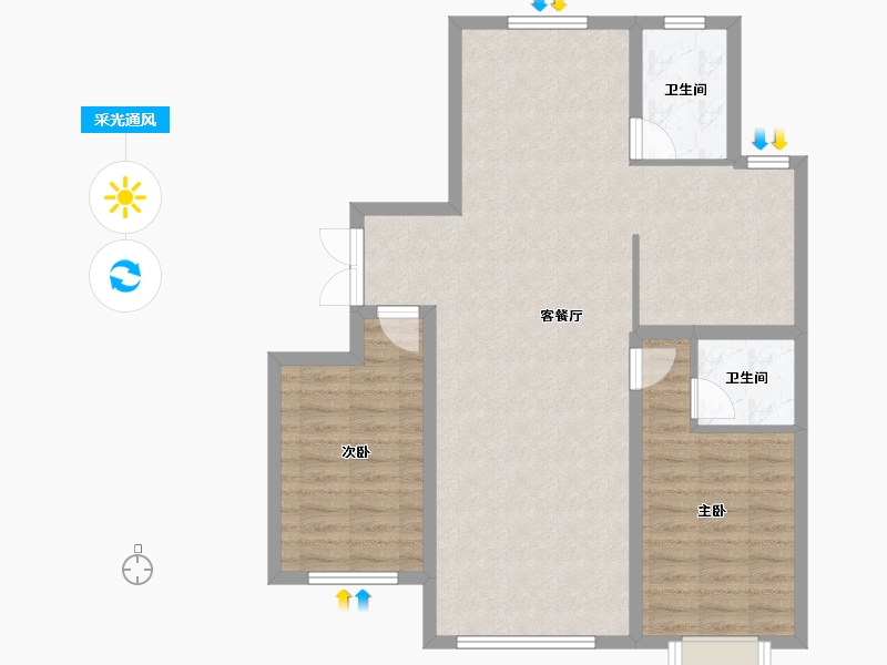 内蒙古自治区-鄂尔多斯市-亿成学府华庭-88.52-户型库-采光通风