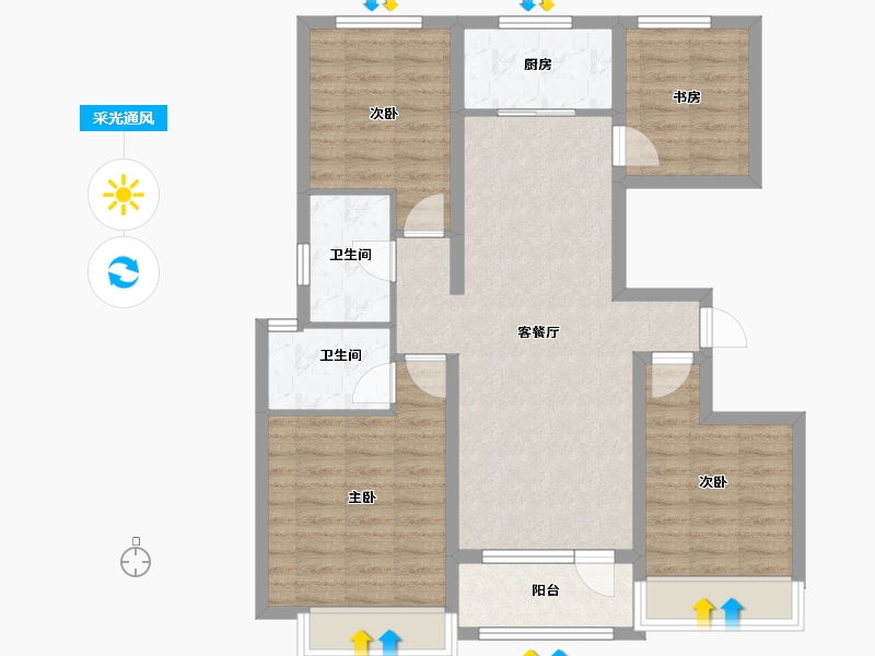 山东省-淄博市-南益名士华府-88.78-户型库-采光通风