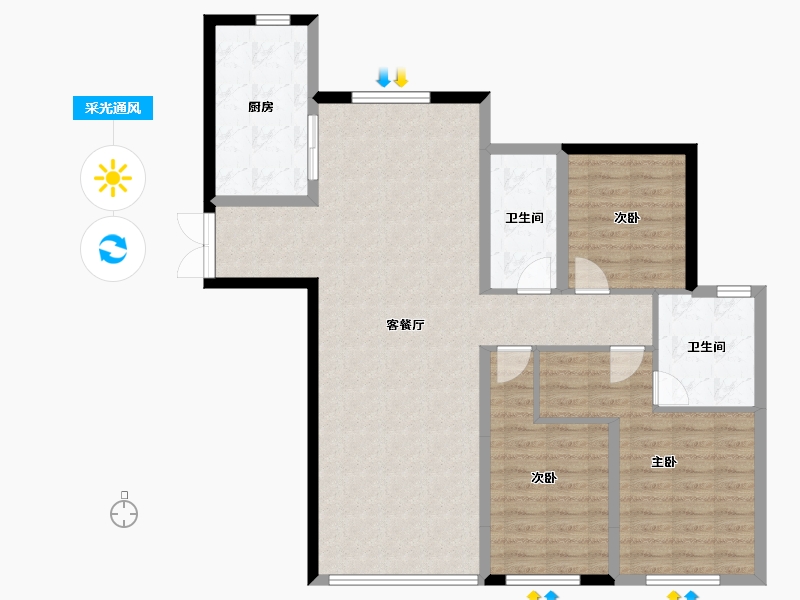 内蒙古自治区-鄂尔多斯市-市城投瑜瑾园-106.47-户型库-采光通风