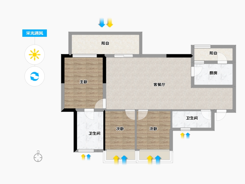 四川省-遂宁市-遂宁健康城圣平澜岸-89.70-户型库-采光通风