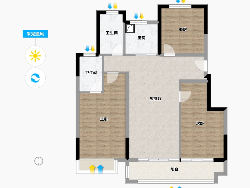 安徽省-蚌埠市-世茂中梁·云锦园-94.53-户型库-采光通风