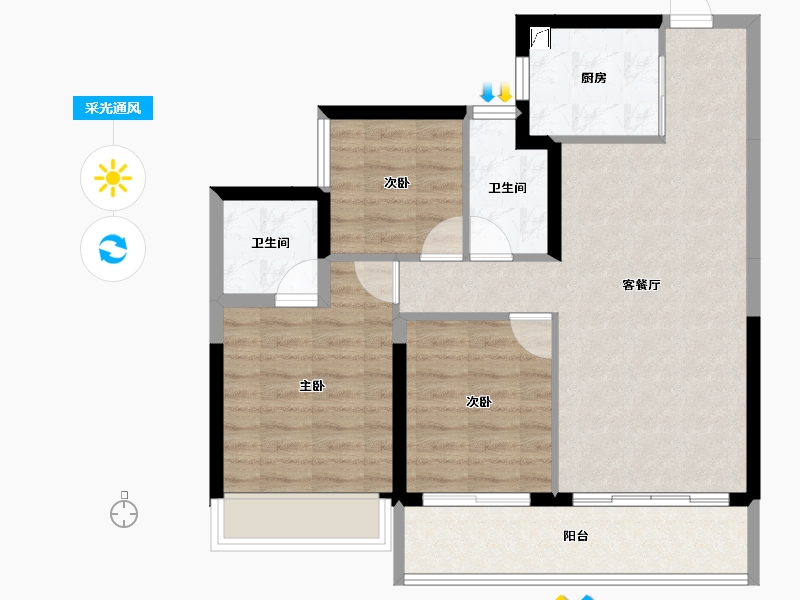 广东省-汕头市-龙光逸景阳光嘉府-77.40-户型库-采光通风