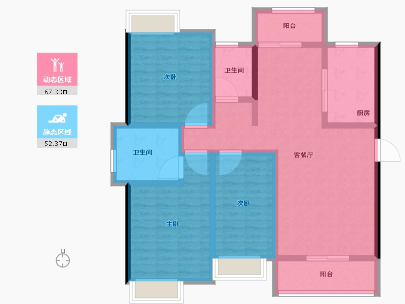 湖北省-黄冈市-皇家御府-106.40-户型库-动静分区