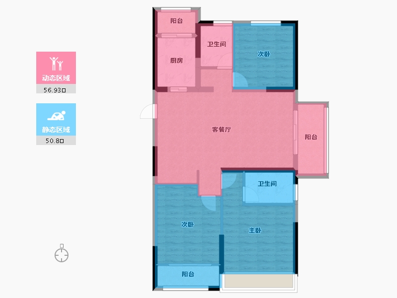 江苏省-淮安市-中天清江诚品-96.89-户型库-动静分区