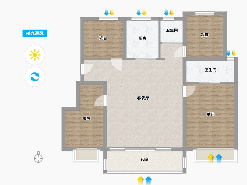 浙江省-湖州市-泊月洋房-120.00-户型库-采光通风