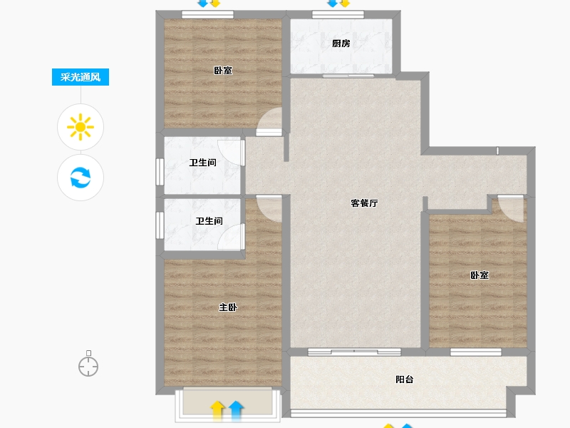 陕西省-渭南市-汇邦·开元府-106.20-户型库-采光通风